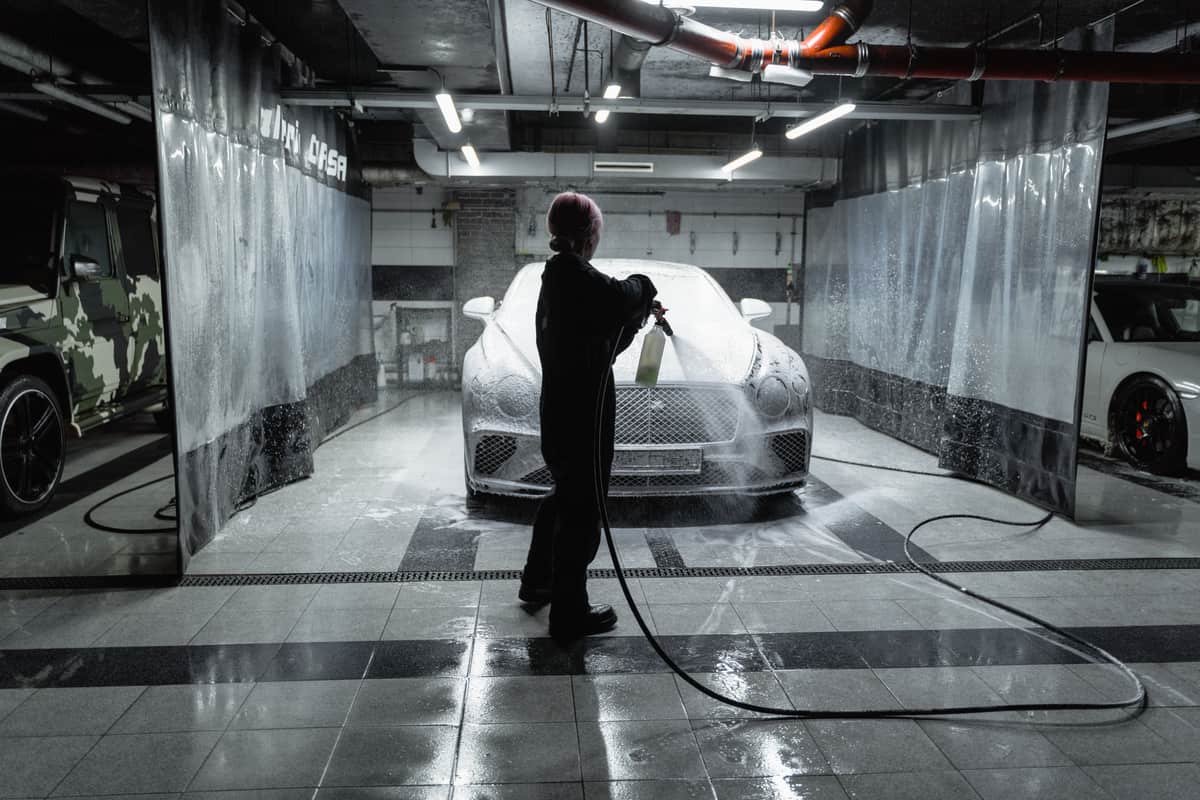 A residential garage with space for a wall-mounted charger