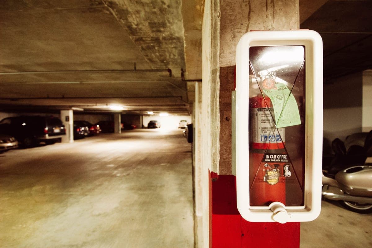 Parked cars in an underground parking garage