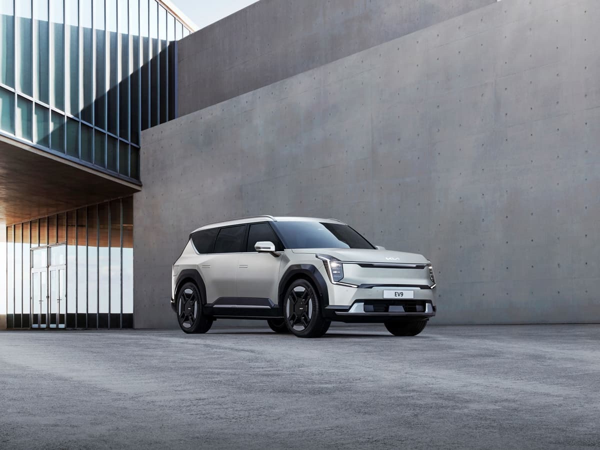A white Kia EV9 electric SUV